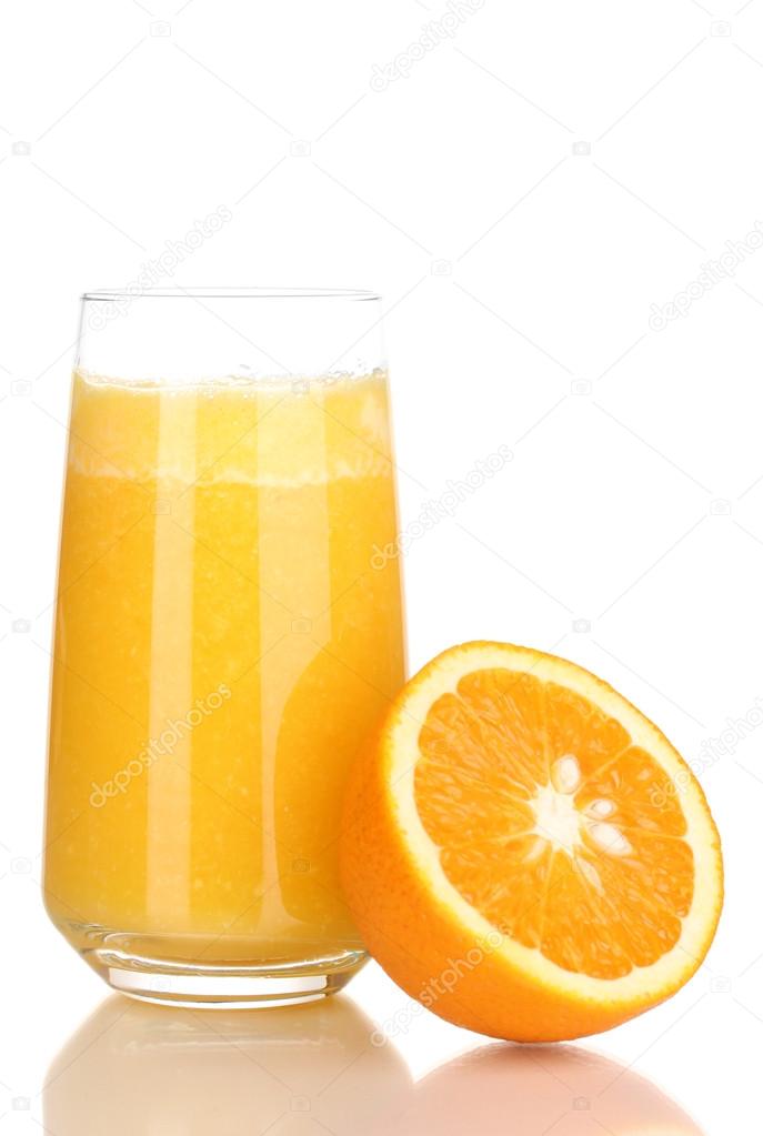 Glass of fresh orange juice isolated on white