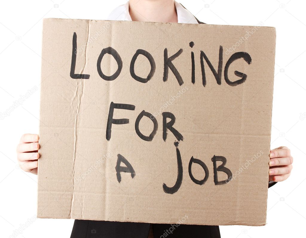 Businesswoman holding sign Looking