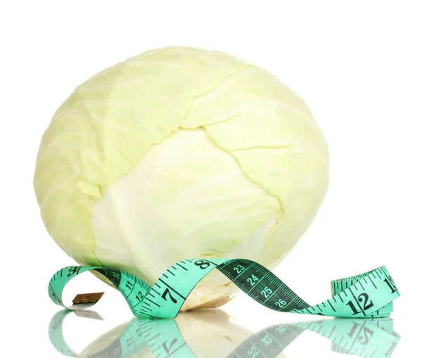 Cabbage with measuring tape isolated on white — Stock Photo, Image