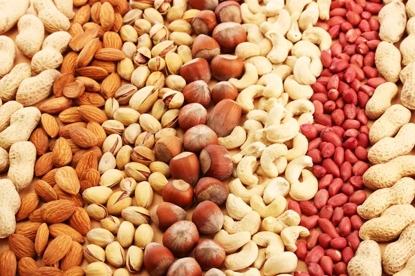 Assortment of tasty nuts, close up — Stock Photo, Image