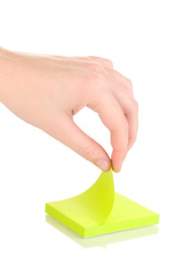 etiket üzerinde beyaz izole tutan eller