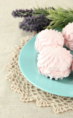 açık renkli renkli plaka üzerinde Marshmallows