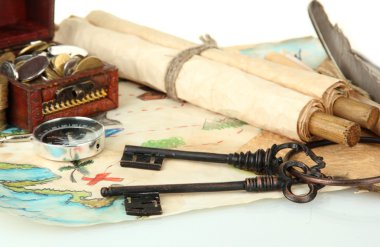 harita ve hazineler, üzerinde beyaz izole