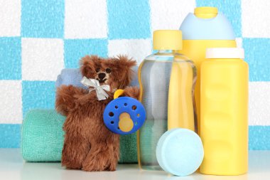 Baby cosmetics in bathroom