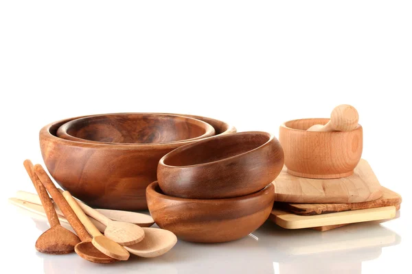 Wooden kitchen utensils isolated on white — Stock Photo, Image