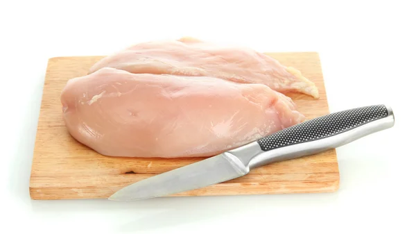 Raw chicken meat on cutting board, isolated on white — Stock Photo, Image