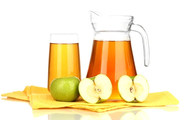Full glass and jug of apple juice and apples isolted on white Stock Picture