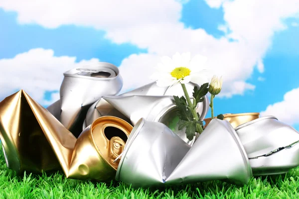 Garbage with growing flower. Environmental conservation concept — Stock Photo, Image