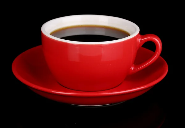 A red cup of strong coffee isolated on black — Stock Photo, Image