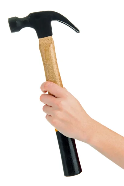 Hammer in woman hand, isolated on white — Stock Photo, Image