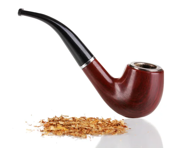 Smoking pipe and tobacco isolated on white — Stock Photo, Image