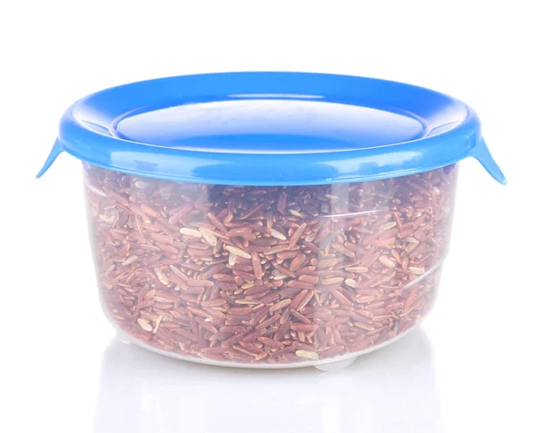 Red rice in jar on white background — Stock Photo, Image