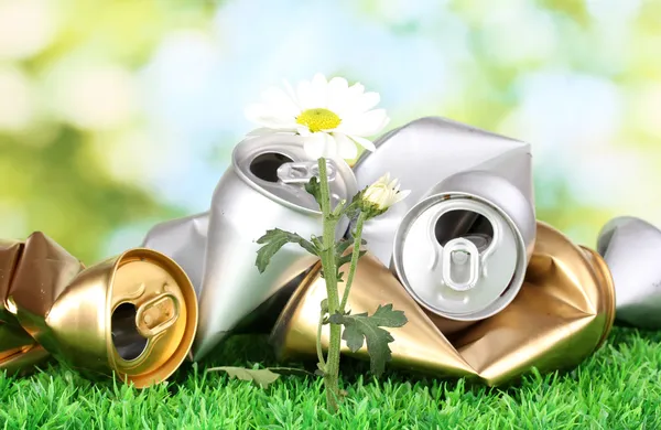 Müll mit wachsender Blume. Umweltschutzkonzept — Stockfoto