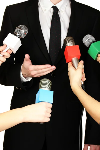 Conference meeting microphones and businessman — Stock Photo, Image