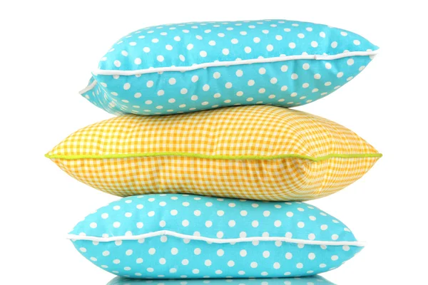 Blue and yellow bright pillows isolated on white — Stock Photo, Image