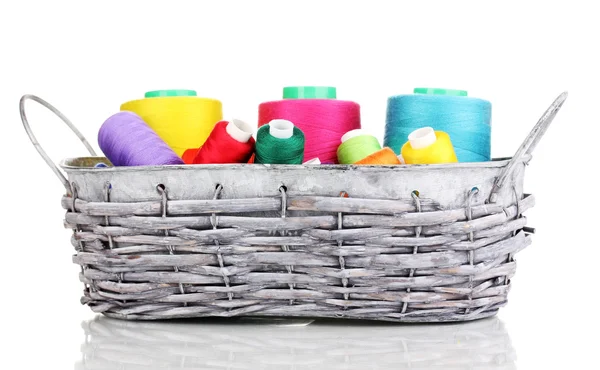 Bright threads in basket isolated on white — Stock Photo, Image