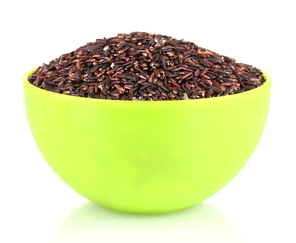 Zwarte rijst in een groene plaat, geïsoleerd op wit — Stockfoto