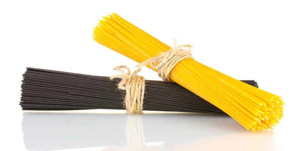 Black and yellow spaghetti isolated on white — Stock Photo, Image