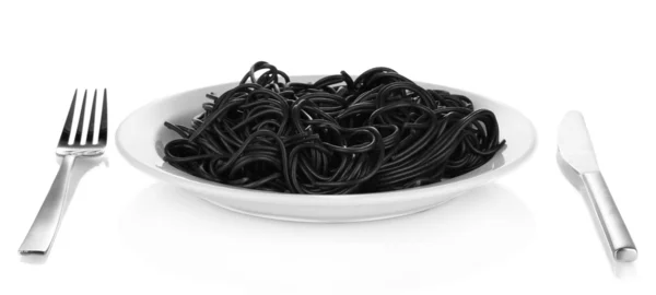 Black spaghetti isolated on white — Stock Photo, Image