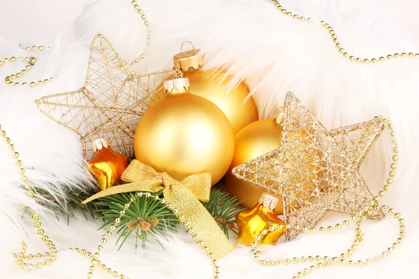 Christmas decoration in white fur — Stock Photo, Image