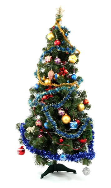 Decorated Christmas tree isolated on white Stock Photo