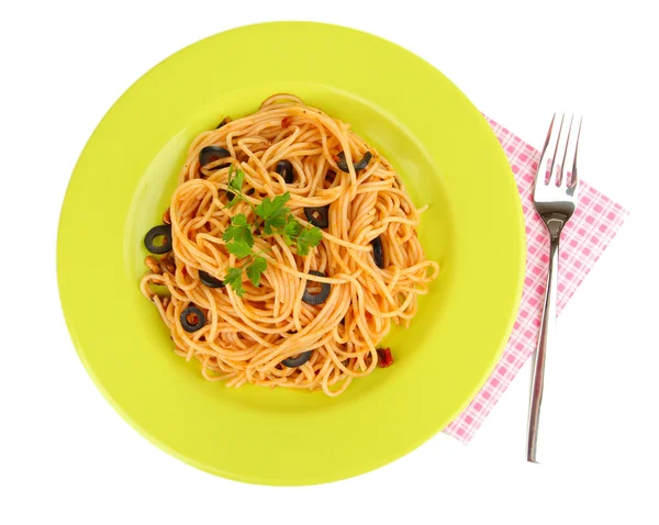 Italienische Spaghetti im Teller isoliert auf weiß — Stockfoto