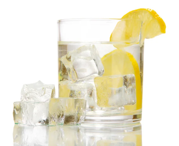 Ice cubes in glass with lemon isolated on white — Stock Photo, Image