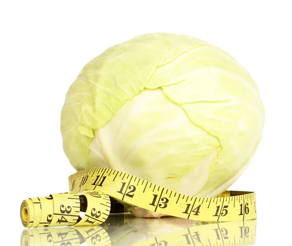 Cabbage with measuring tape isolated on white — Stock Photo, Image