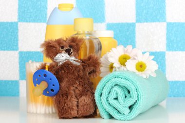 Baby cosmetics in bathroom
