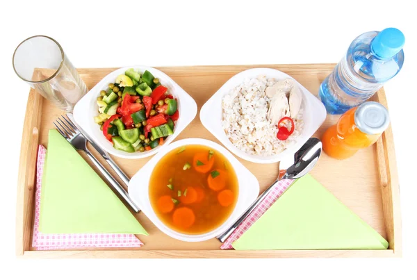 Het voedsel op vliegtuig geïsoleerd op wit — Stockfoto