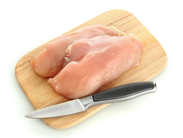 Raw chicken meat on cutting board, isolated on white — Stock Photo, Image