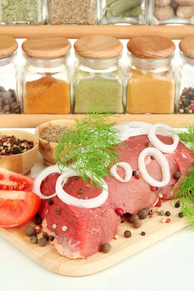 Raw beef meat with spices — Stock Photo, Image
