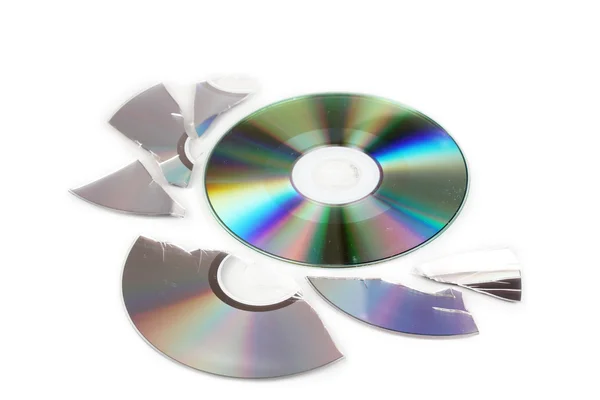 Broken and whole disks with information isolated on white — Stock Photo, Image