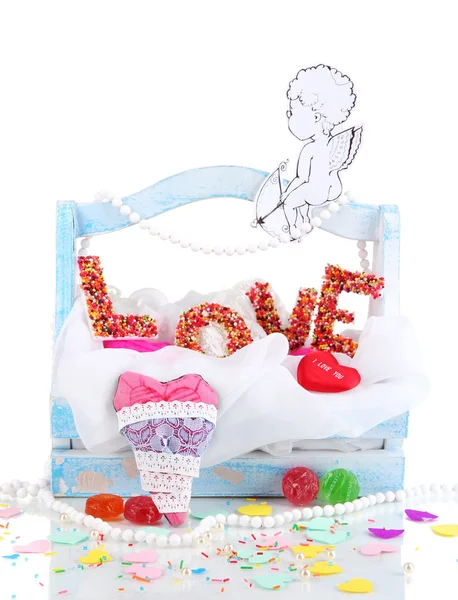 Aşk üzerine beyaz izole güzel dekoratif kompozisyonu — Stok fotoğraf