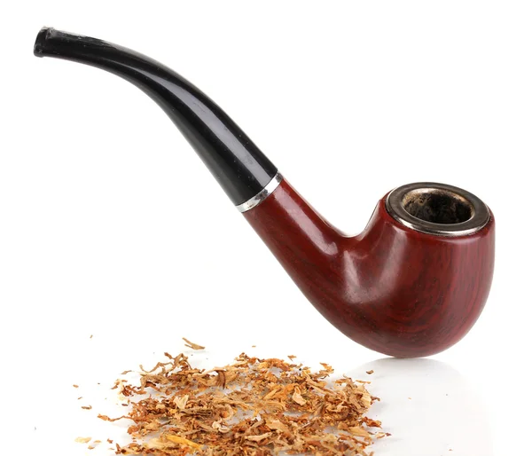 Smoking pipe and tobacco isolated on white — Stock Photo, Image