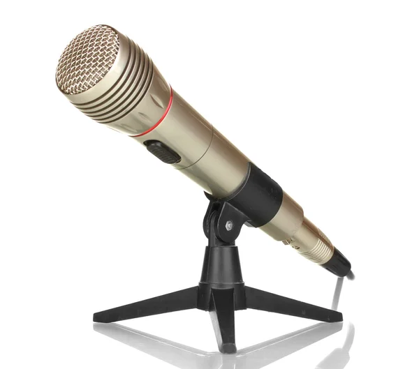 Micrófono en soporte aislado en blanco — Foto de Stock