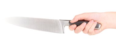 insan eli ile üzerine beyaz izole mutfak bıçağı