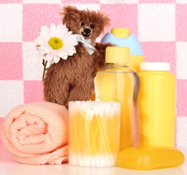 Baby cosmetics in bathroom