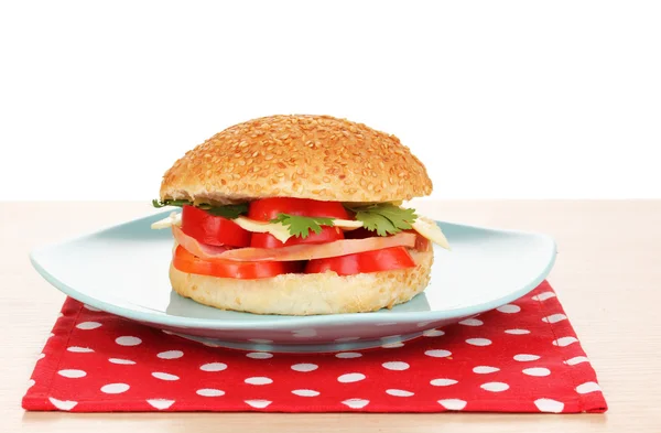 Aptitretande sandwich på färgplåt isolerad på vit — Stockfoto