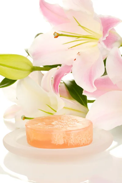 Beautiful lily and soap close-up — Stock Photo, Image