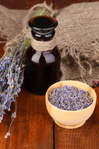 Lavender flowers and jar — Stock Photo, Image