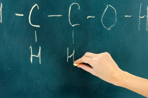 Chemical structure formula written on blackboard with chalk. — Stock Photo, Image