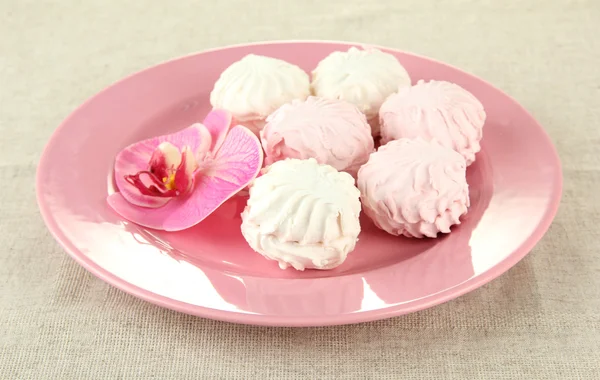 açık renkli renkli plaka üzerinde Marshmallows