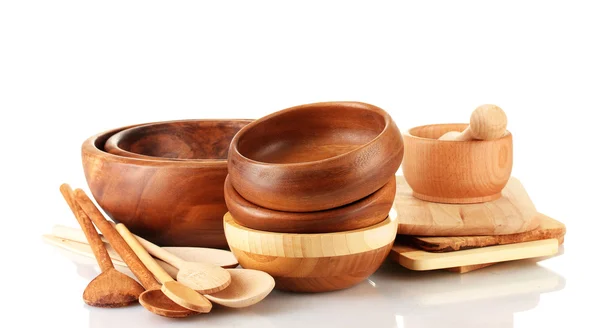 Wooden kitchen utensils isolated on white — Stock Photo, Image