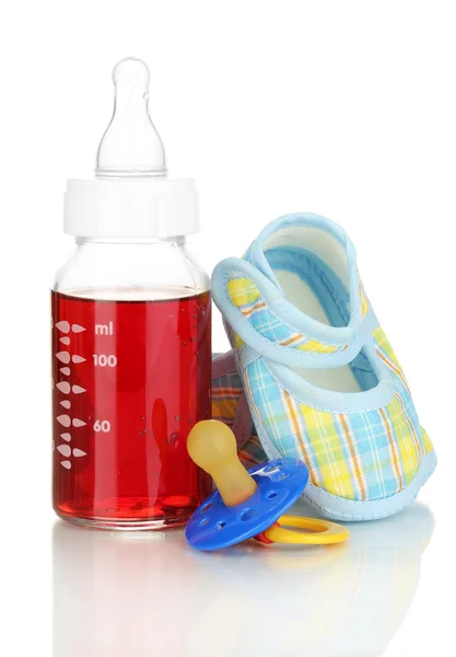 Baby bottle with fresh juice isolated on white — Stock Photo, Image