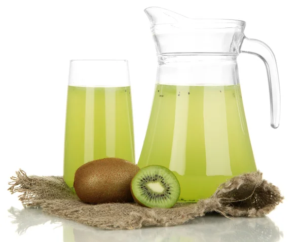 Full glass and jug of kiwi juice and kiwi isolated on white — Stock Photo, Image