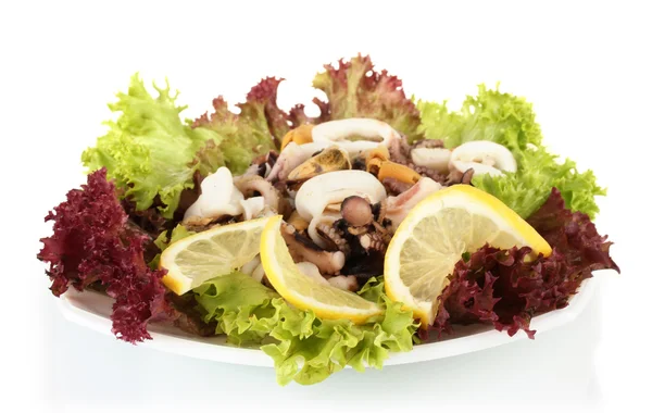 Healthy Seafood Salad with shrimps,octopus and mussels,squids isolated on white — Stock Photo, Image