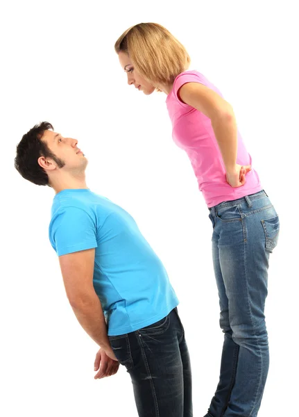 Jovem casal brigando isolado no branco — Fotografia de Stock