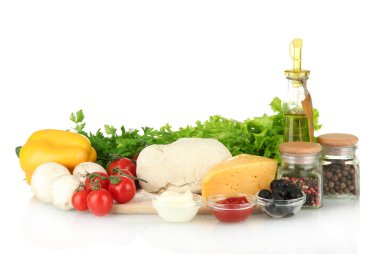 beyaz izole pizza için malzemeler