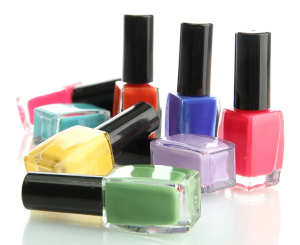 Group of bright nail polishes isolated on white — Stock Photo, Image